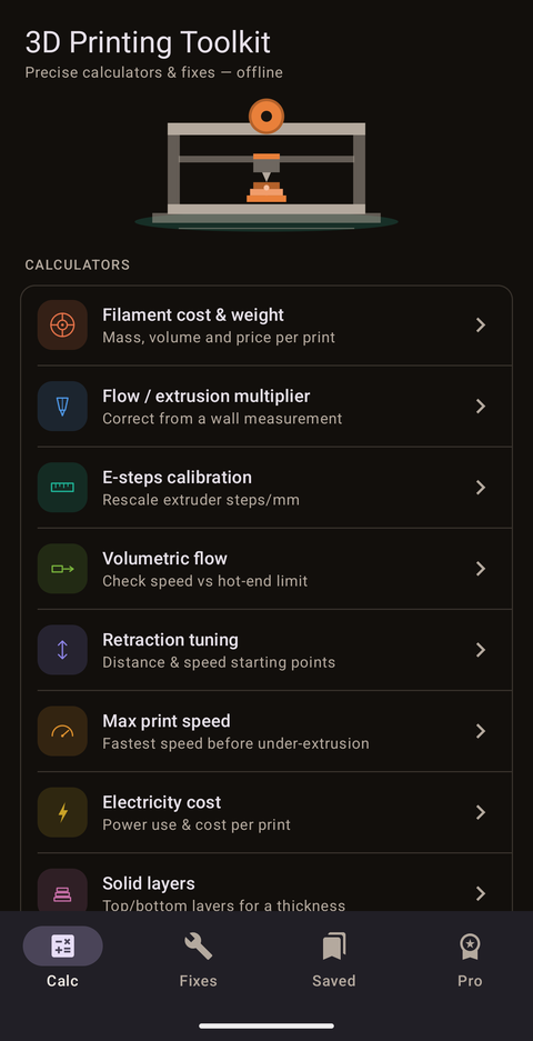 3D Printing Toolkit — calculators home