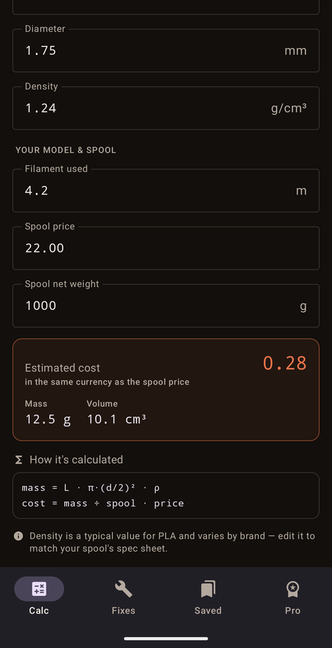 3D Printing Toolkit — filament cost calculator